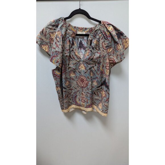 ULLA JOHNSON Blue/Red Printed Peasant Blouse - Picture 1 of 2